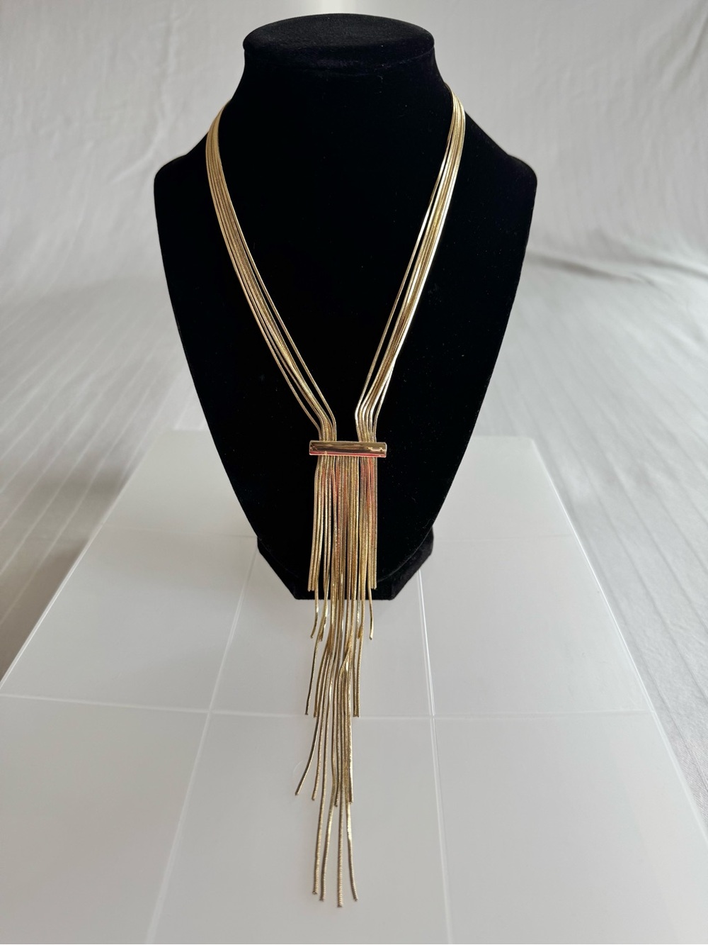 Express Gold Multi-Strand Fringe Lariat Necklace